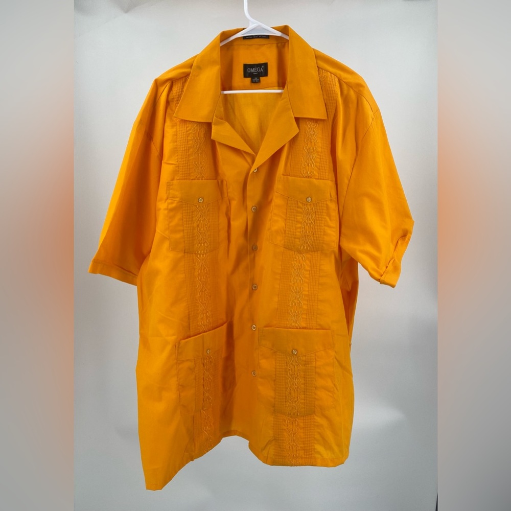 Omega Italy Cuban guayabera short sleeve button down with embroidery size 3X‎